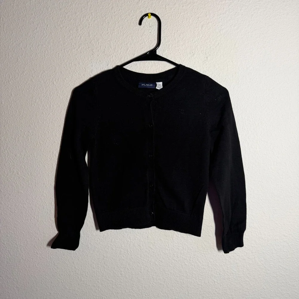 The Children's Place Cardigan Sweater Girls Medium 7/8 Black Ribbed Button Front